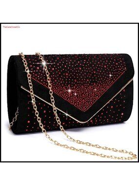 Rhinestone Faux Suede Evening Clutch Sparkly Handbag